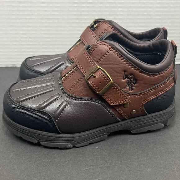 US Polo Back to School Boys Toddler Hardy II Black Brown Duck Ankle Boots Sz 1M - Picture 1 of 11